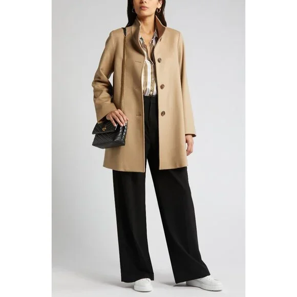 🆕FLEURETTE Dawn Wool Stand Collar Car Coat Camel Tan 10 - Picture 6 of 16